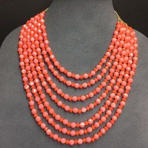 Pink Gold Necklace 7 Strand Statement Chain